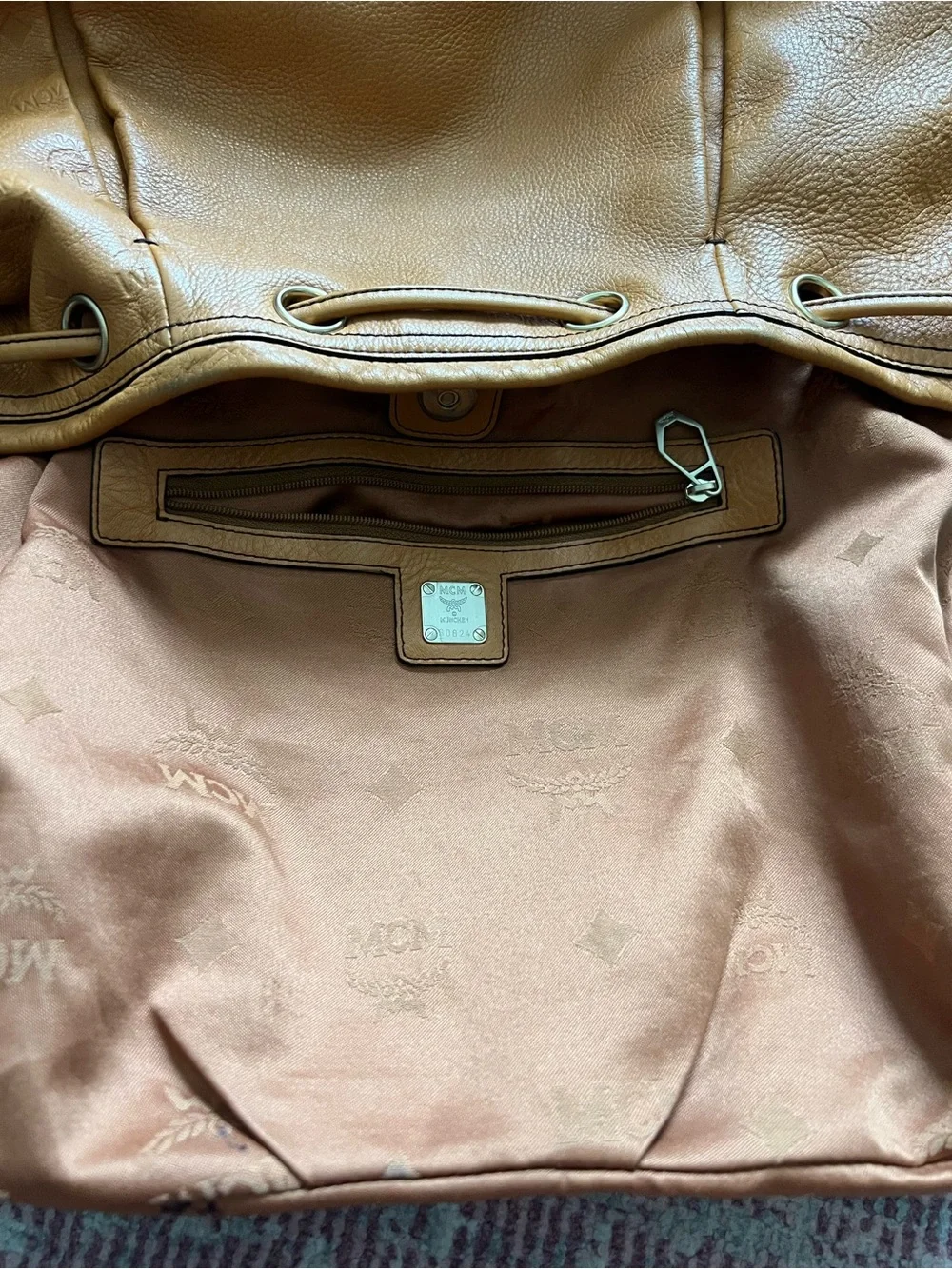 Authentic MCM Heritage Leather Drawstring Bucket Bag - Cognac Tan